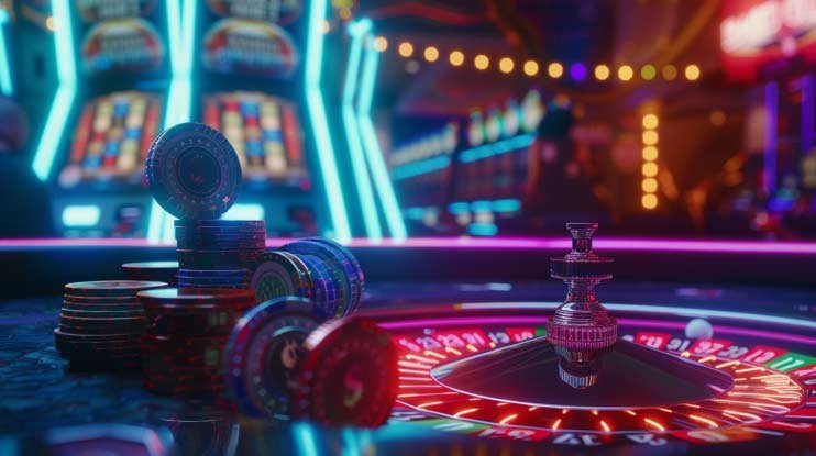 Mesin dadu Lightning Dice dengan tiga dadu transparan dan layar pengganda di atas